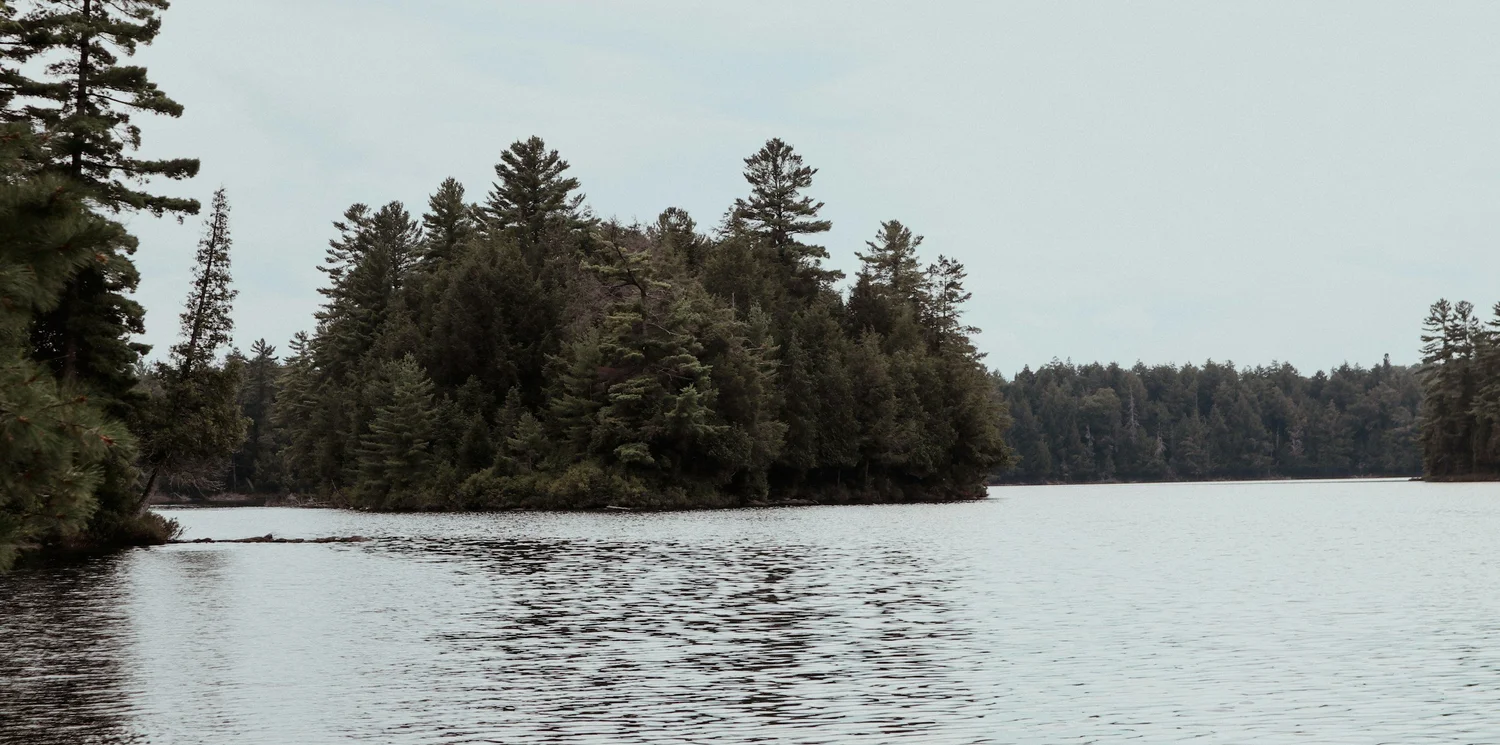 Quiet Muskoka lake and pine-covered island